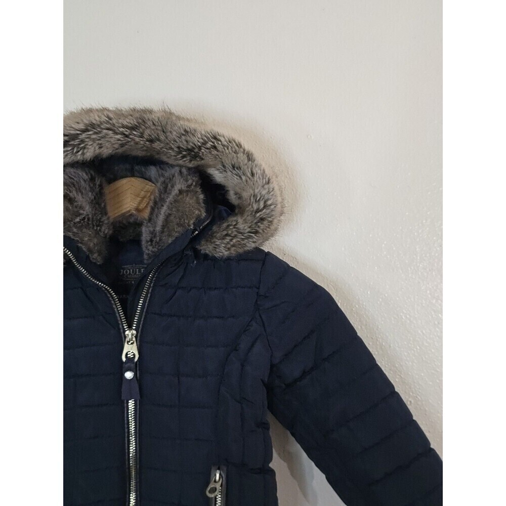 Joules Kids Navy Quilted Puffer Jacket Faux Fur Hood Size 4 Years - Picture 2 of 14